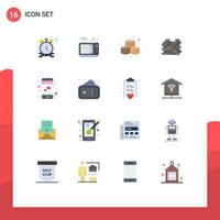 paquete de 16 signos y símbolos modernos de colores planos para medios impresos web, como citas móviles protección de seguridad divertida paquete editable de elementos de diseño de vectores creativos