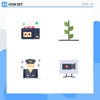 Group of 4 Flat Icons Signs and Symbols for tape recording police forest tree monitor Editable Vector Design Elements