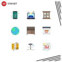 Flat Color Pack of 9 Universal Symbols of cabinet geography call world earth Editable Vector Design Elements