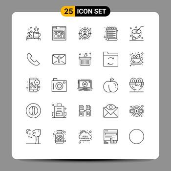 conjunto moderno de 25 líneas y símbolos tales como elementos de diseño vectorial editables por el usuario del horario de Internet de deseos de coco vector
