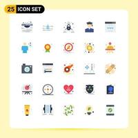 25 Universal Flat Color Signs Symbols of seo internet communication graduation cap Editable Vector Design Elements