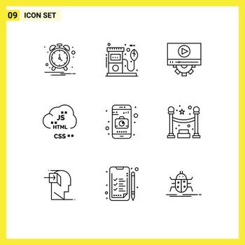 Set of 9 Modern UI Icons Symbols Signs for application develop video coding cloud Editable Vector Design Elements