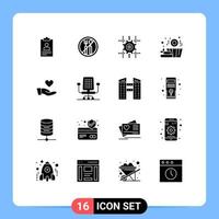 Solid Glyph Pack of 16 Universal Symbols of giving charity setting basket sauna Editable Vector Design Elements