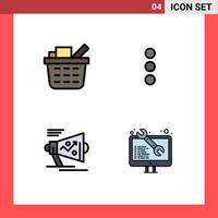 Set of 4 Modern UI Icons Symbols Signs for basket strategy app marketing coding Editable Vector Design Elements