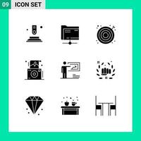 User Interface Pack of 9 Basic Solid Glyphs of presentation photography marketing photo web Editable Vector Design Elements