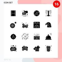 16 Thematic Vector Solid Glyphs and Editable Symbols of car tires visiter summer process Editable Vector Design Elements