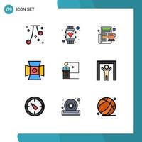 Pack of 9 Modern Filledline Flat Colors Signs and Symbols for Web Print Media such as studio photo smart watch light morning Editable Vector Design Elements