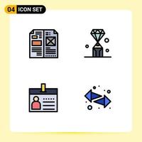 Set of 4 Modern UI Icons Symbols Signs for book value layout diamond card Editable Vector Design Elements