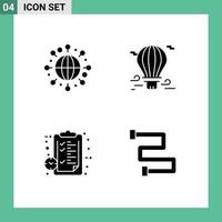 Set of 4 Commercial Solid Glyphs pack for global clock balloon airballoon page Editable Vector Design Elements