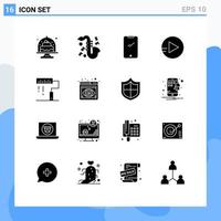 Mobile Interface Solid Glyph Set of 16 Pictograms of development coding phone play iphone Editable Vector Design Elements