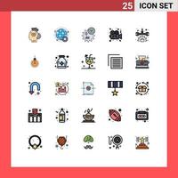 Group of 25 Filled line Flat Colors Signs and Symbols for film camera globe movie management Editable Vector Design Elements