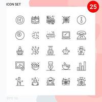 paquete de 25 líneas modernas, signos y símbolos para medios de impresión web, como elementos de diseño de vectores editables de círculo de teclado de información de bola