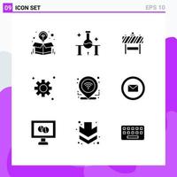 Modern Set of 9 Solid Glyphs and symbols such as check in setting science experiment gear traffic Editable Vector Design Elements