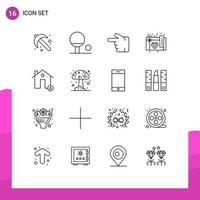 Group of 16 Outlines Signs and Symbols for house fire hand estate card Editable Vector Design Elements