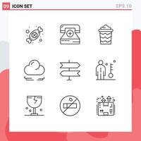 9 Universal Outline Signs Symbols of location crescent health cloud vacation Editable Vector Design Elements