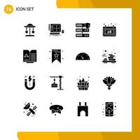 Modern Set of 16 Solid Glyphs Pictograph of test thanks day web designing date security Editable Vector Design Elements