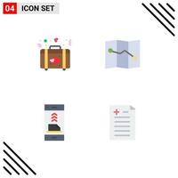 conjunto de iconos planos de interfaz móvil de 4 pictogramas de archivos de maletín comparación de comunicación de bodas elementos de diseño de vectores editables