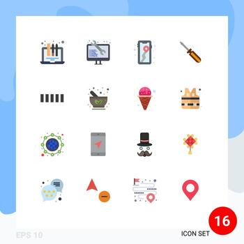 Mobile Interface Flat Color Set of 16 Pictograms of tools tool web development driver camping Editable Pack of Creative Vector Design Elements