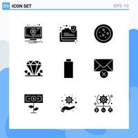 Modern Set of 9 Solid Glyphs Pictograph of delete empty bacteria battery mom Editable Vector Design Elements