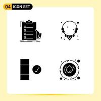 Pack of 4 Modern Solid Glyphs Signs and Symbols for Web Print Media such as checklist check list gem data Editable Vector Design Elements