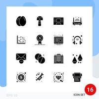 Set of 16 Modern UI Icons Symbols Signs for trends diagram device chart analytics Editable Vector Design Elements