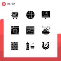 9 Universal Solid Glyph Signs Symbols of web webpage commerce setting browser Editable Vector Design Elements