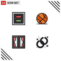 4 Thematic Vector Filledline Flat Colors and Editable Symbols of display frame section gym home Editable Vector Design Elements