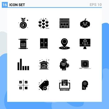 conjunto de pictogramas de 16 glifos sólidos simples de elementos de diseño vectorial editables web de calabaza del navegador americano de desplazamiento vector