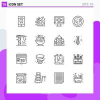 Universal Icon Symbols Group of 16 Modern Outlines of industry microbe computer health biology Editable Vector Design Elements