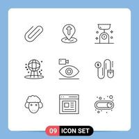 Modern Set of 9 Outlines Pictograph of cam space balance earth kitchen balance Editable Vector Design Elements
