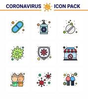 Corona virus disease 9 Filled Line Flat Color icon pack suck as safety infection medicine epidemic antigen viral coronavirus 2019nov disease Vector Design Elements