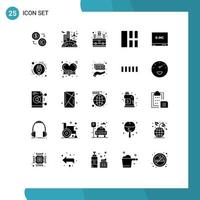 Editable Vector Line Pack of 25 Simple Solid Glyphs of collage money energy case bag Editable Vector Design Elements