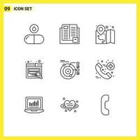 9 User Interface Outline Pack of modern Signs and Symbols of orbit data school website search Editable Vector Design Elements