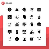 25 User Interface Solid Glyph Pack of modern Signs and Symbols of shopping ecommerce chinese cart cloud Editable Vector Design Elements