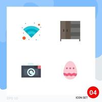 Pack of 4 Modern Flat Icons Signs and Symbols for Web Print Media such as technology decoration furniture camera easter egg Editable Vector Design Elements