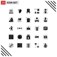 25 User Interface Solid Glyph Pack of modern Signs and Symbols of bulb programmer brian development coding Editable Vector Design Elements