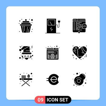 paquete de interfaz de usuario de 9 glifos sólidos básicos de dirección santa html santa navidad elementos de diseño vectorial editables vector