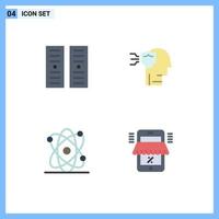 Pictogram Set of 4 Simple Flat Icons of data center science personal shield online Editable Vector Design Elements