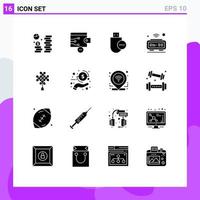 Modern Set of 16 Solid Glyphs Pictograph of wifi internet computers clock stick Editable Vector Design Elements