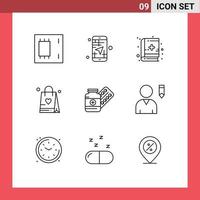 9 Creative Icons Modern Signs and Symbols of pill love direction bag medical education Editable Vector Design Elements