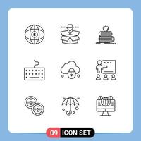 9 Universal Outline Signs Symbols of cloud type back to school keyboard apple Editable Vector Design Elements