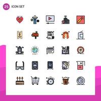 25 User Interface Filled line Flat Color Pack of modern Signs and Symbols of ticket photography movie photographer location Editable Vector Design Elements