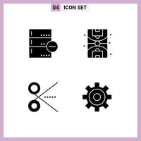 Pack of 4 Modern Solid Glyphs Signs and Symbols for Web Print Media such as backup office database life tool Editable Vector Design Elements