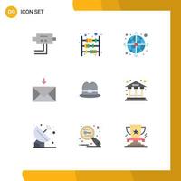Pack of 9 creative Flat Colors of man hat arrow receive mail Editable Vector Design Elements