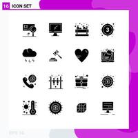 Set of 16 Vector Solid Glyphs on Grid for start film imac countdown supermarket Editable Vector Design Elements