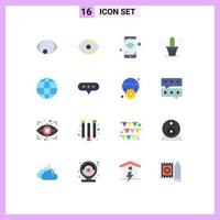 Pictogram Set of 16 Simple Flat Colors of globe comment house chat internet Editable Pack of Creative Vector Design Elements