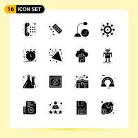 Set of 16 Commercial Solid Glyphs pack for agile viral computers video hardware Editable Vector Design Elements