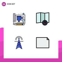 4 Universal Filledline Flat Colors Set for Web and Mobile Applications blue electricity paper lock tower Editable Vector Design Elements