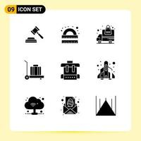 Stock Vector Icon Pack of 9 Line Signs and Symbols for rocket education delivery bag baggage Editable Vector Design Elements