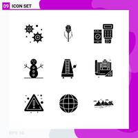 User Interface Pack of 9 Basic Solid Glyphs of sound metronome payment instrument winter Editable Vector Design Elements